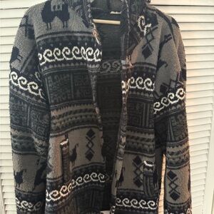 Wool Stylish Hooded Knit Cardigan with alpaca Pattern